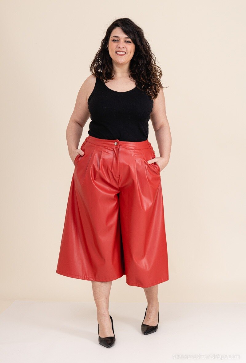Plus Size Faux Leather Culottes