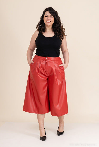 Plus Size Faux Leather Culottes