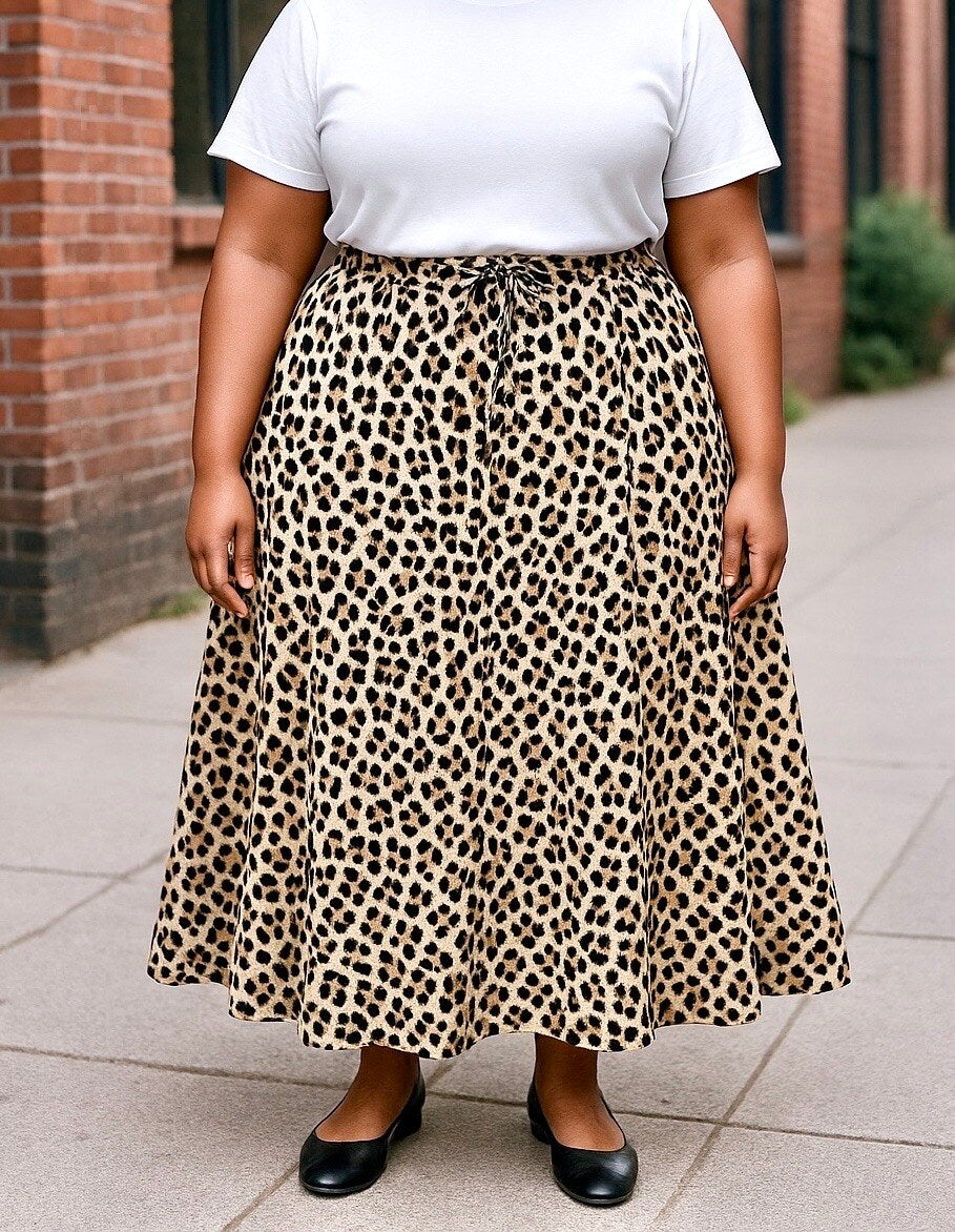 Plus Size Flowy Leopard Print Skirt