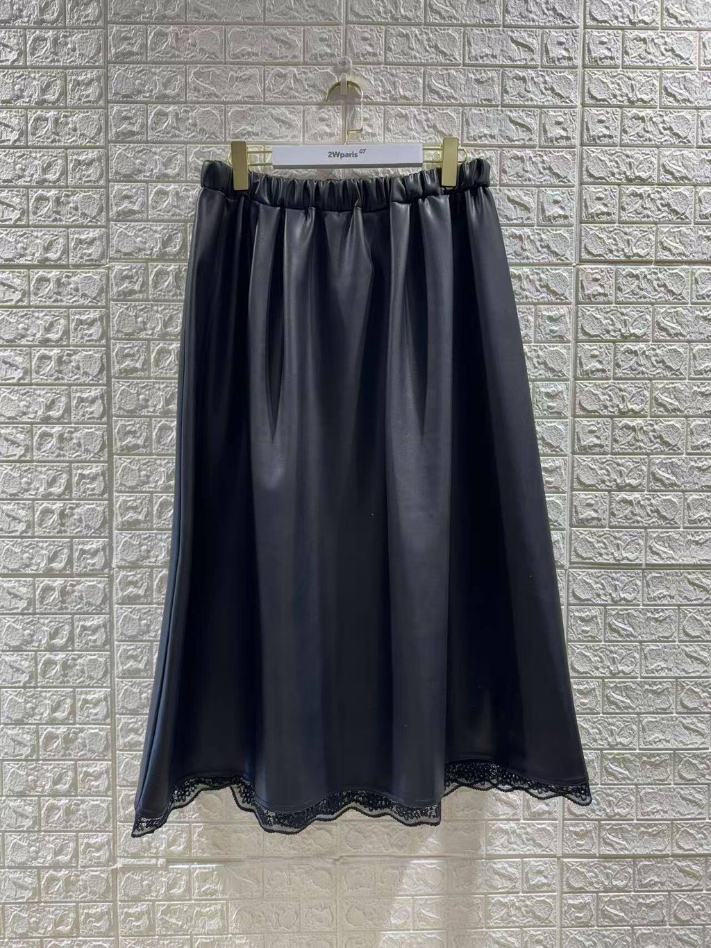 Plus Size Plus size faux leather skirt with lace patchwork and flared cut