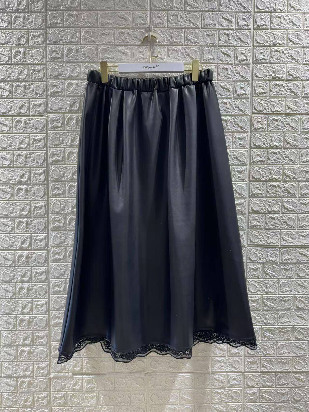 Plus Size Plus size faux leather skirt with lace patchwork and flared cut