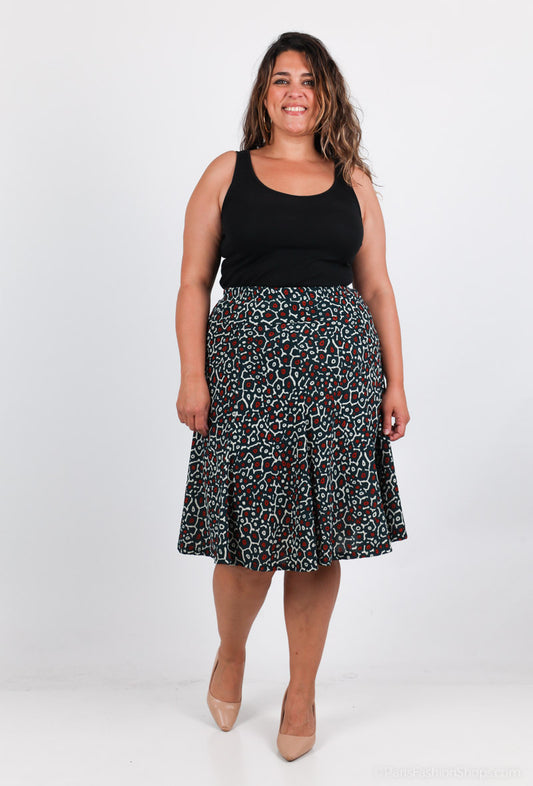 Plus Size Lined Printed Skirt