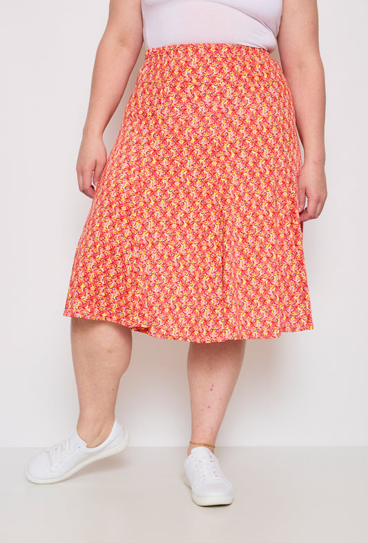 Plus Size Flared Lined Printed Skirt