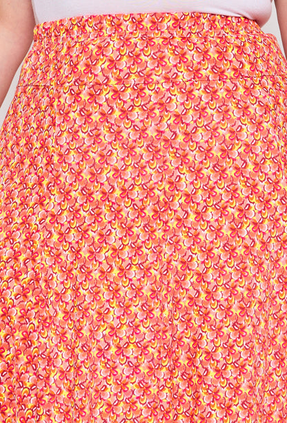 Plus Size Flared Lined Printed Skirt