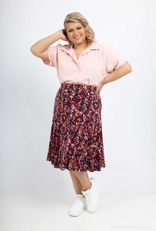 Plus Size Flared Doublet Printed Skirt