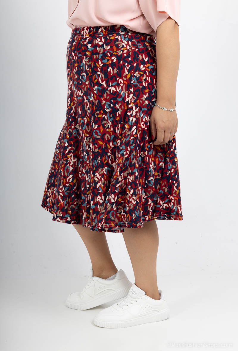 Plus Size Flared Doublet Printed Skirt