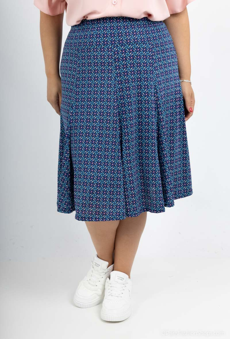 Flared doublet printed skirt i Stor Storlek