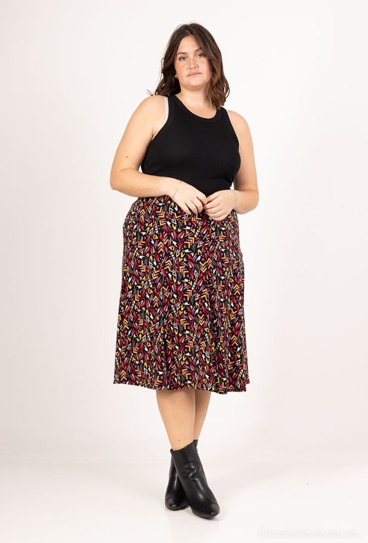 Plus Size Lined Printed Skirt