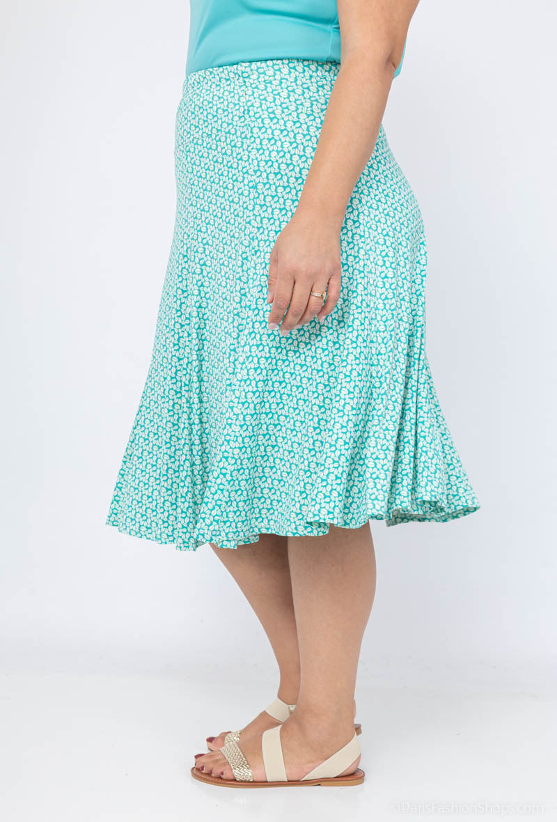 Plus Size Lined Flared Printed Skirt