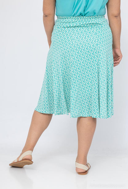 Plus Size Lined Flared Printed Skirt