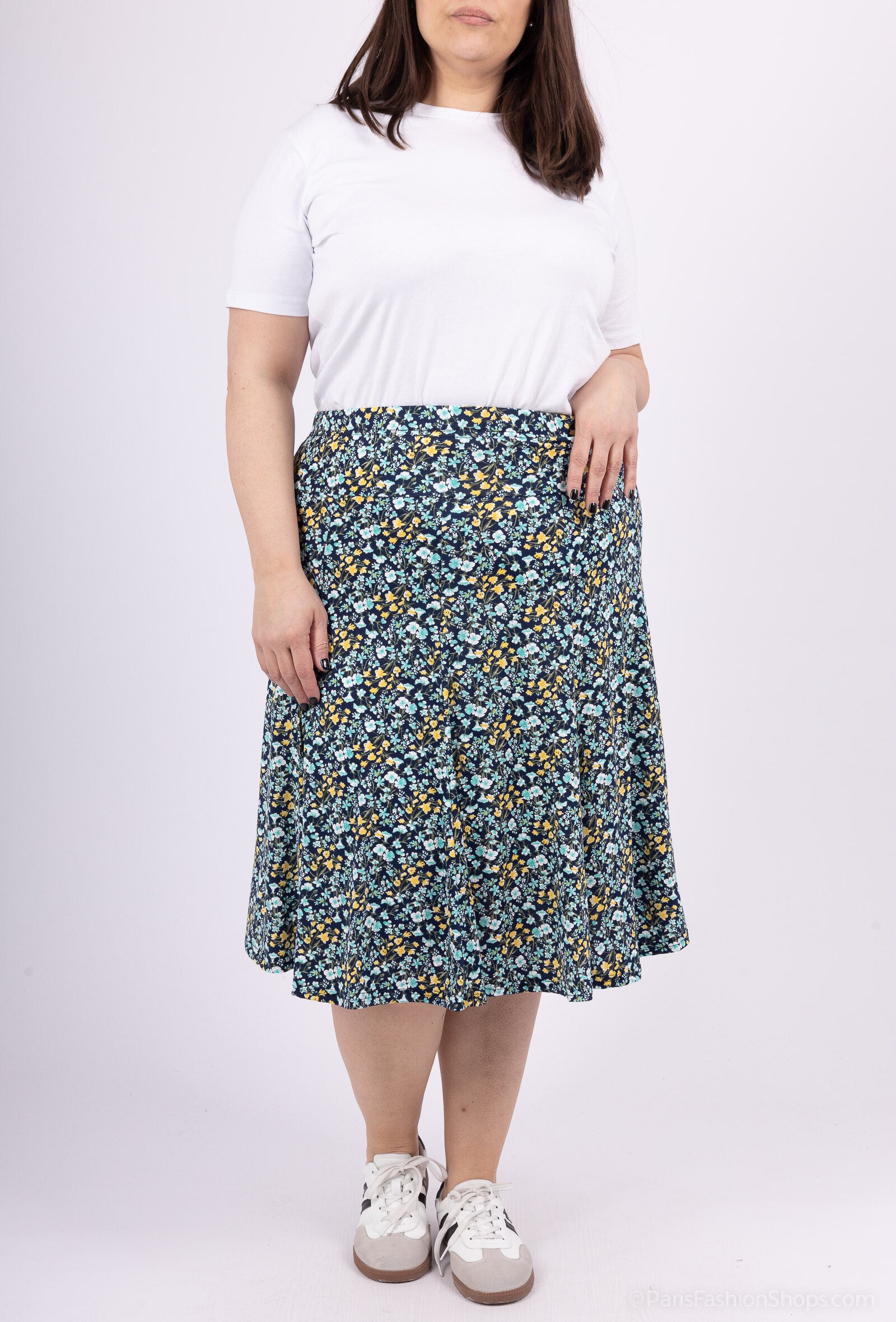 Plus Size Printed Flared Skirt