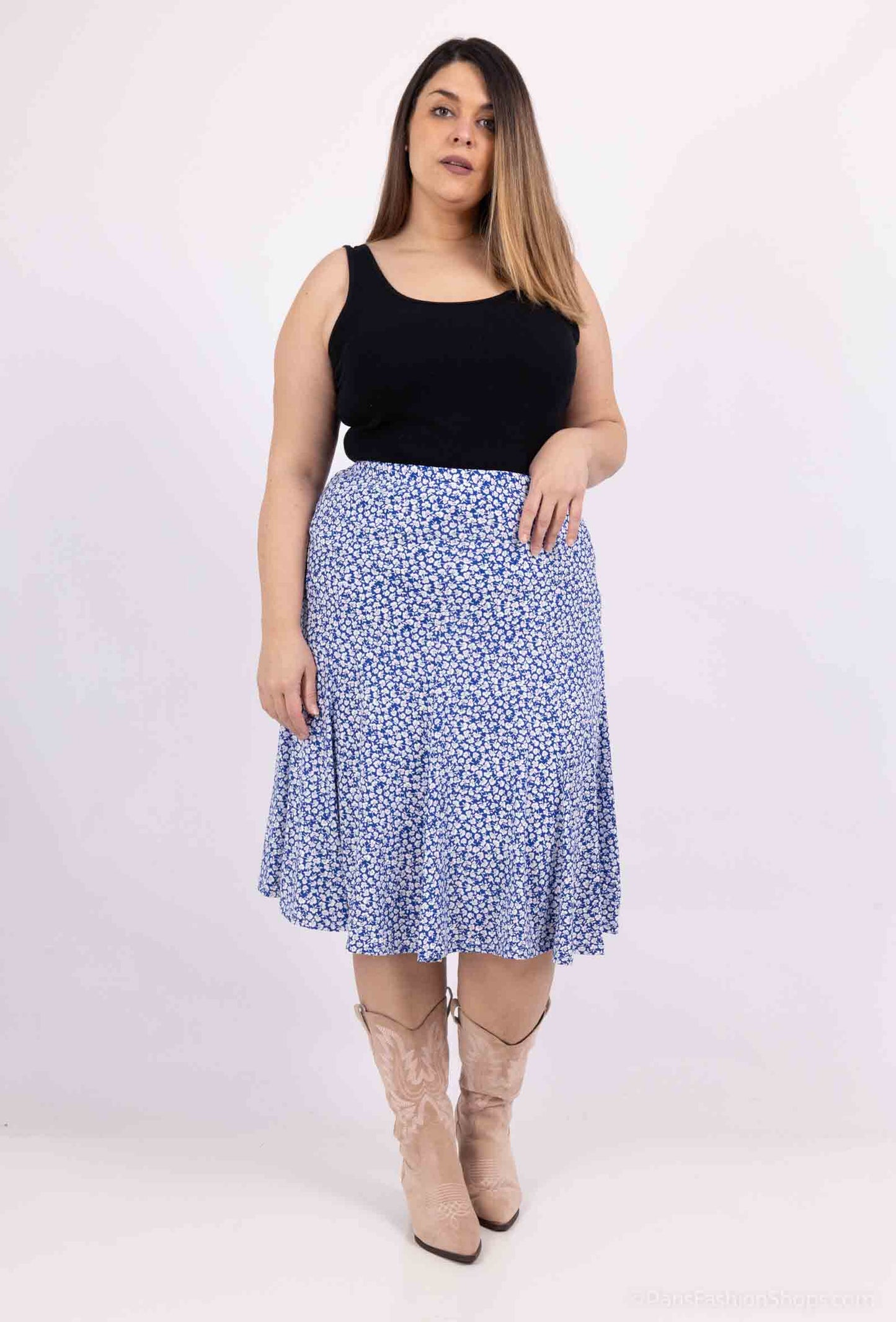Plus Size Lined flared printed skirt