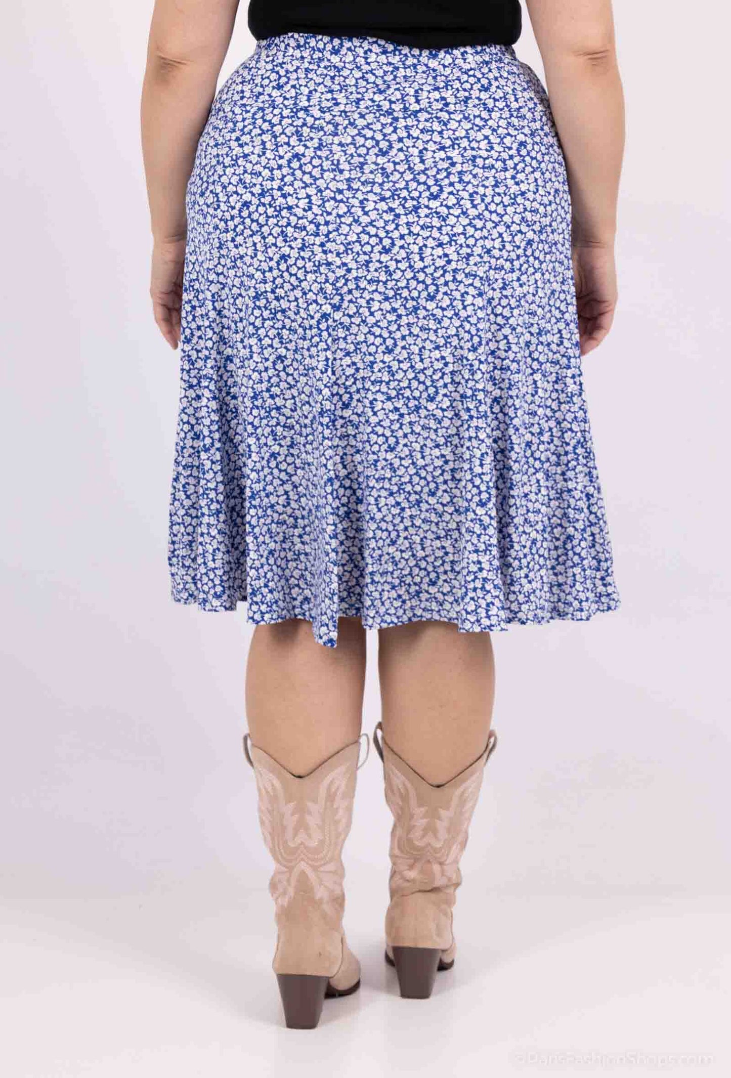 Plus Size Lined Flared Printed Skirt