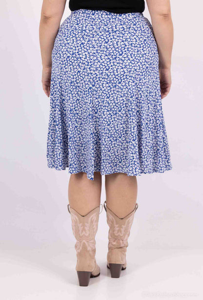 Plus Size Lined Flared Printed Skirt