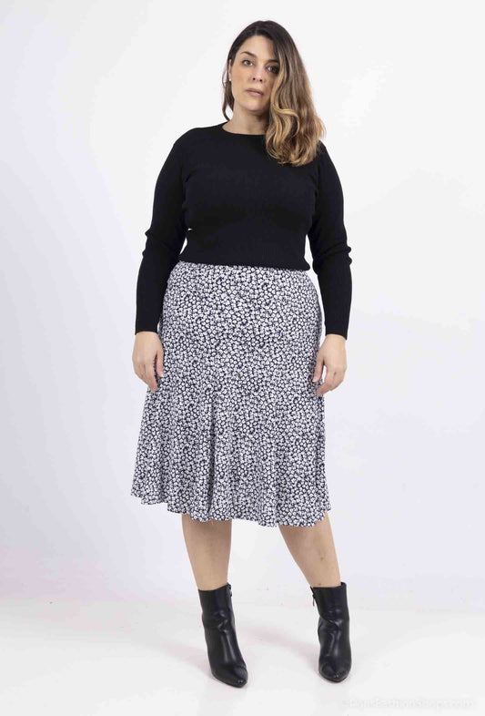 Plus Size Lined Flared Printed Skirt