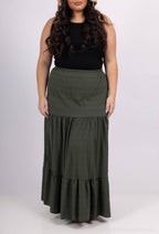 Plus Size Long -colored skirt with high waist and flying at the hemmerlet