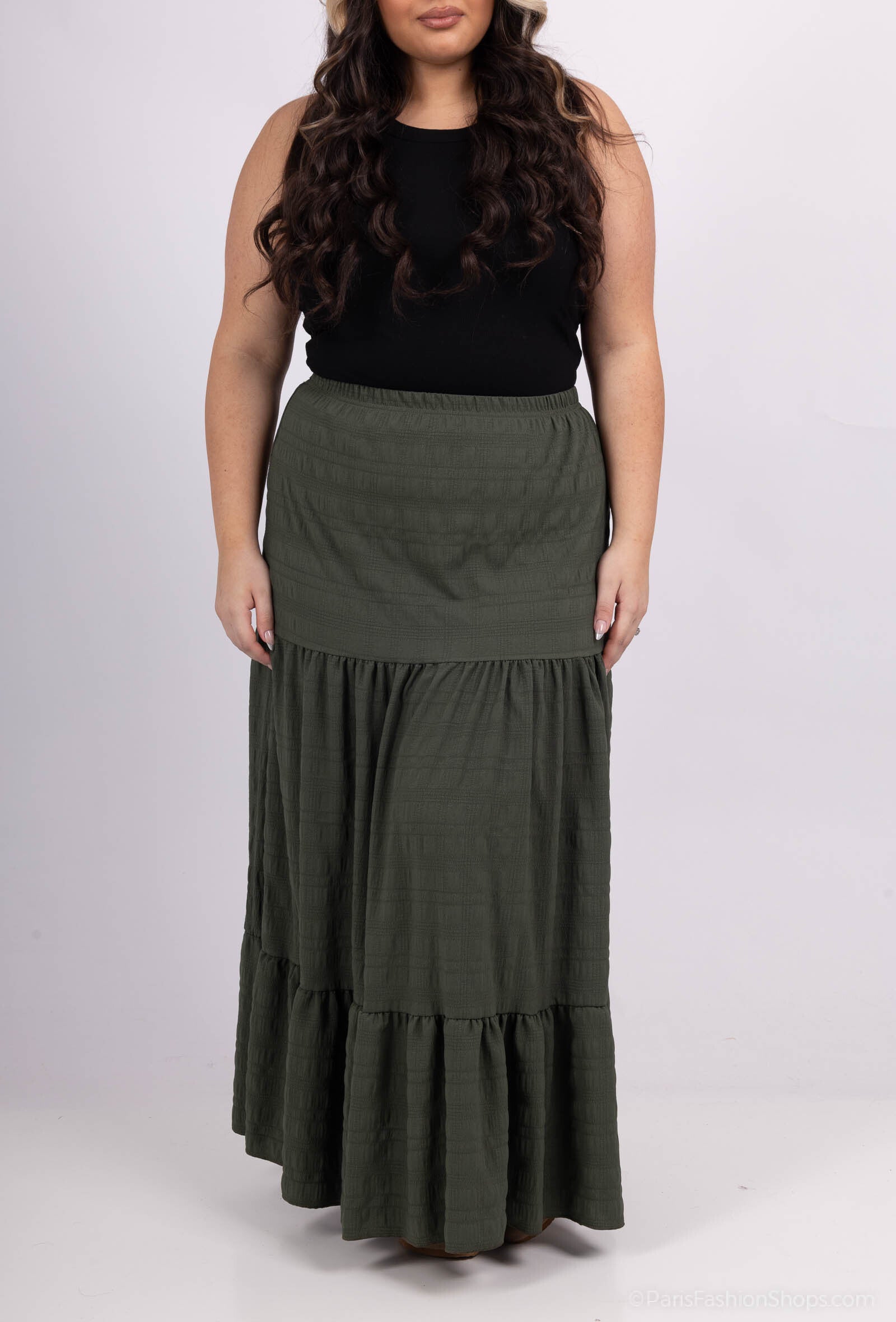 Plus Size Long -colored skirt with high waist and flying at the hemmerlet