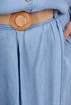 Plus Size Lång Flared Kjol med Tencel T38 Denim Bälte