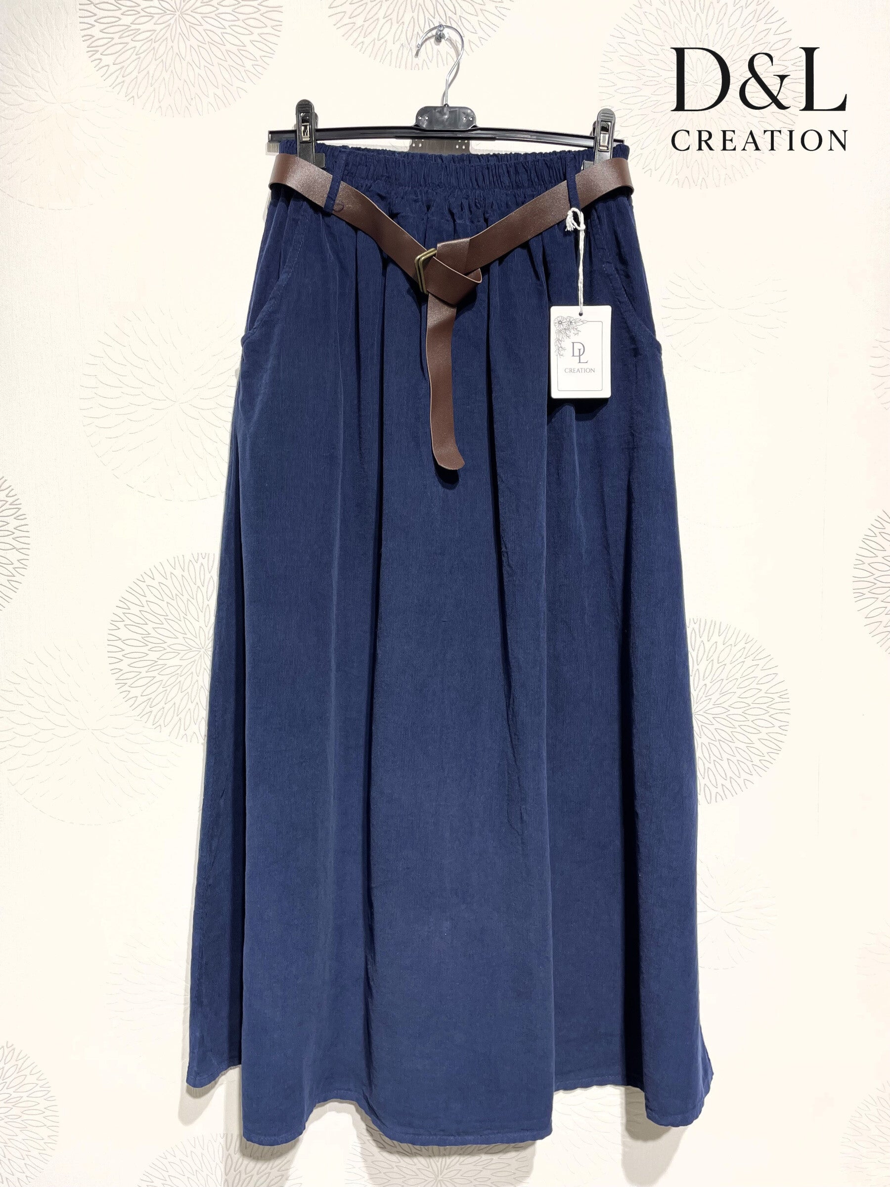 Long velvet skirt 100% cotton sizes 38 to 50 i Stora Storlekar