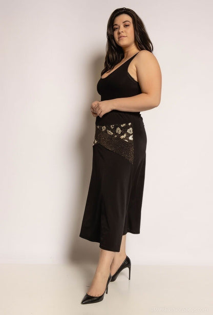 Plus Size Midi Kjol med Glittrande Detalj