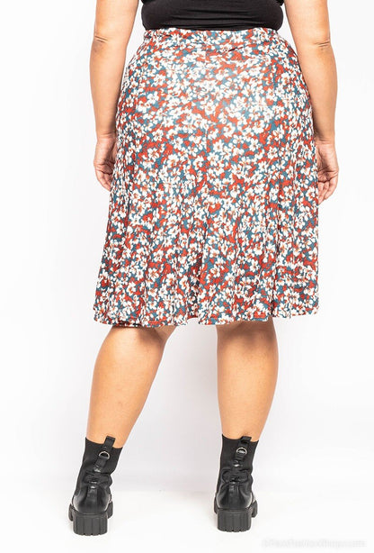 Plus Size Blommönstrad Midi Kjol
