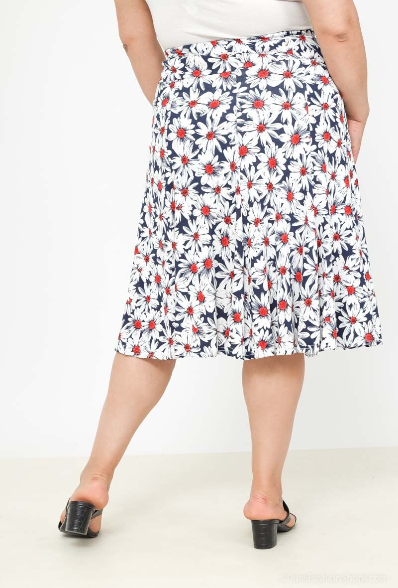 Plus Size Blommig Midi Kjol