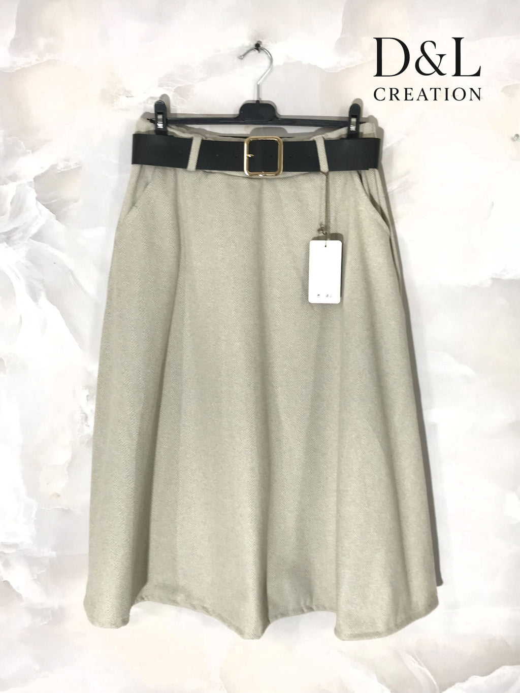 A-line midi skirt with pockets and belt sizes T36 to T44 i Stor Storlek