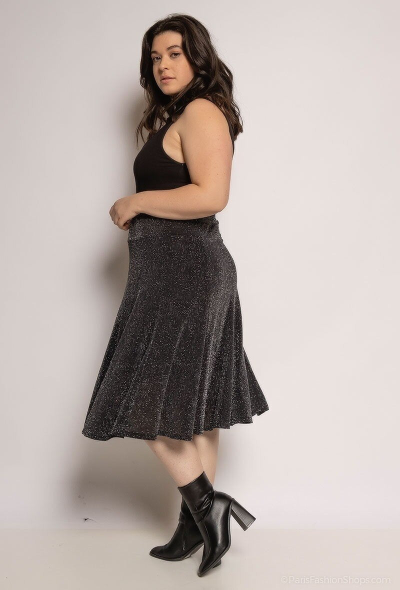 Plus Size Glittrig Skaterkjol
