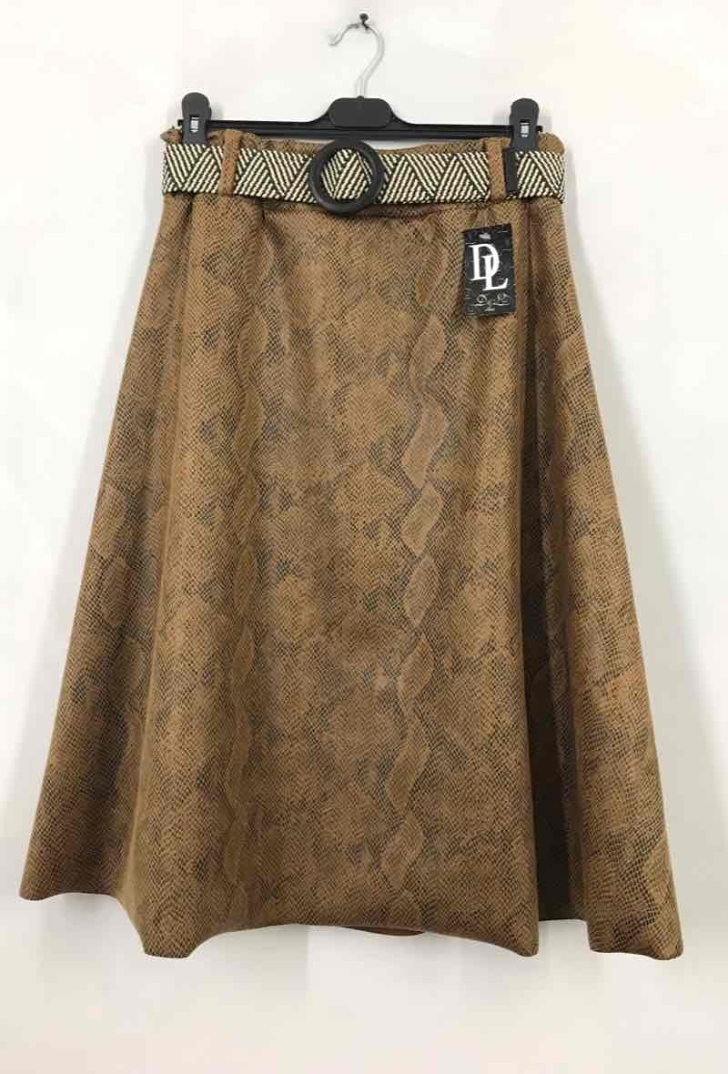 Plus Size Faux Leather Midi Skirt med Justerbart Bälte