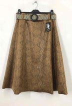 Plus Size Faux Leather Midi Skirt med Justerbart Bälte