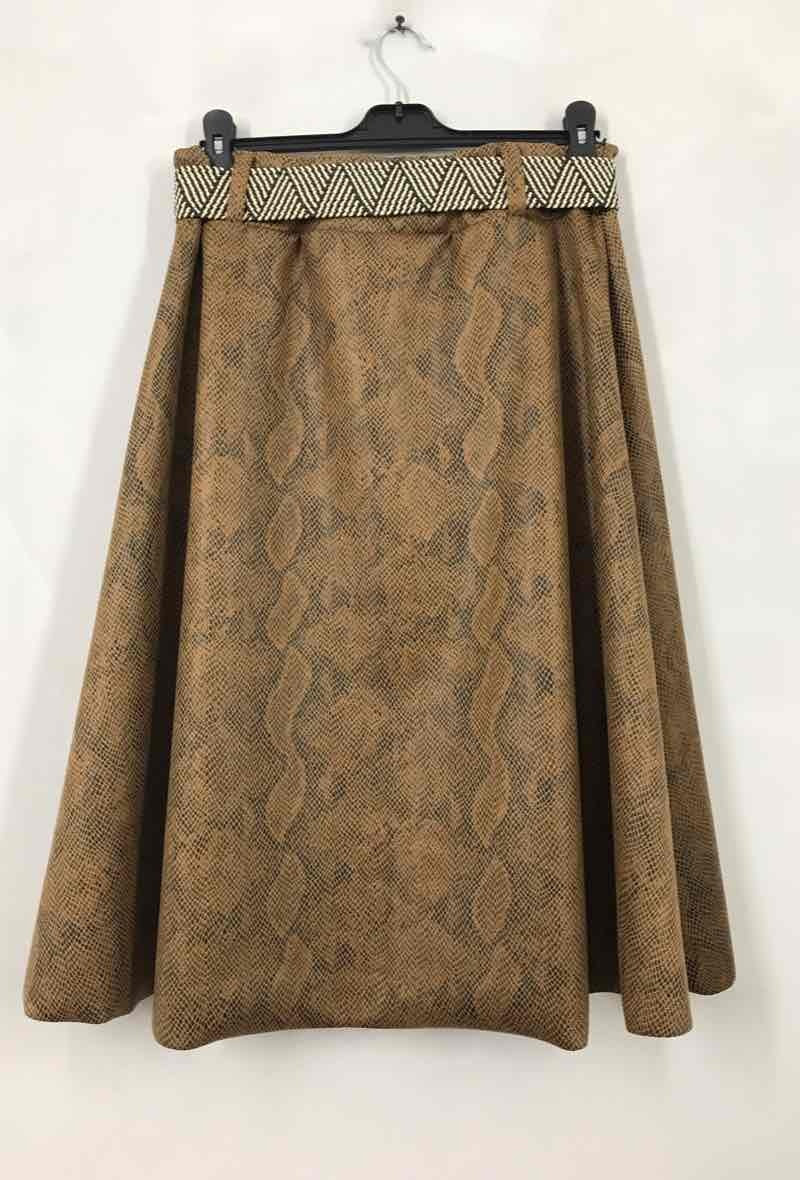 Plus Size Faux Leather Midi Skirt med Justerbart Bälte