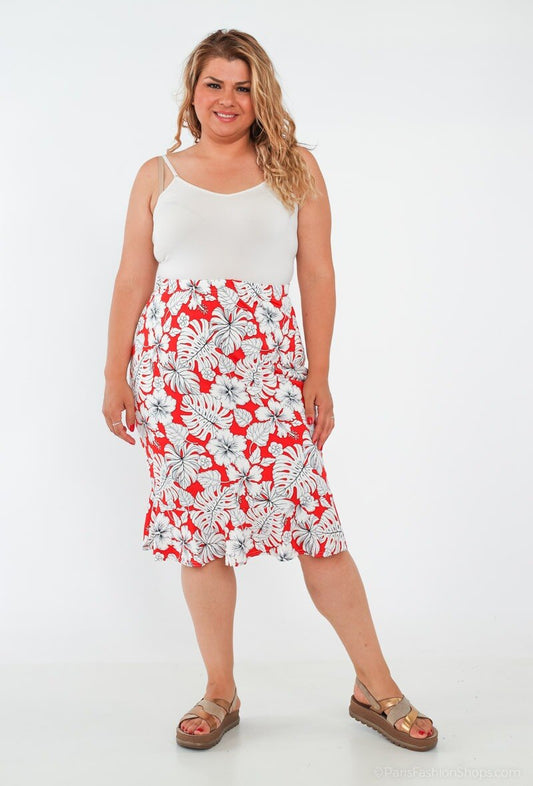 Plus Size Printed Stretch Skirt