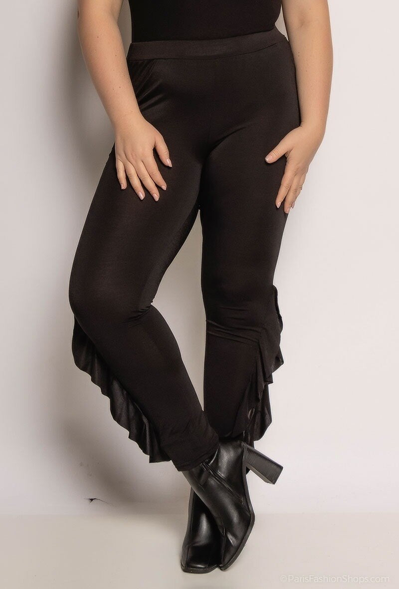 Plus Size Leggings med Volanger och Plumetis