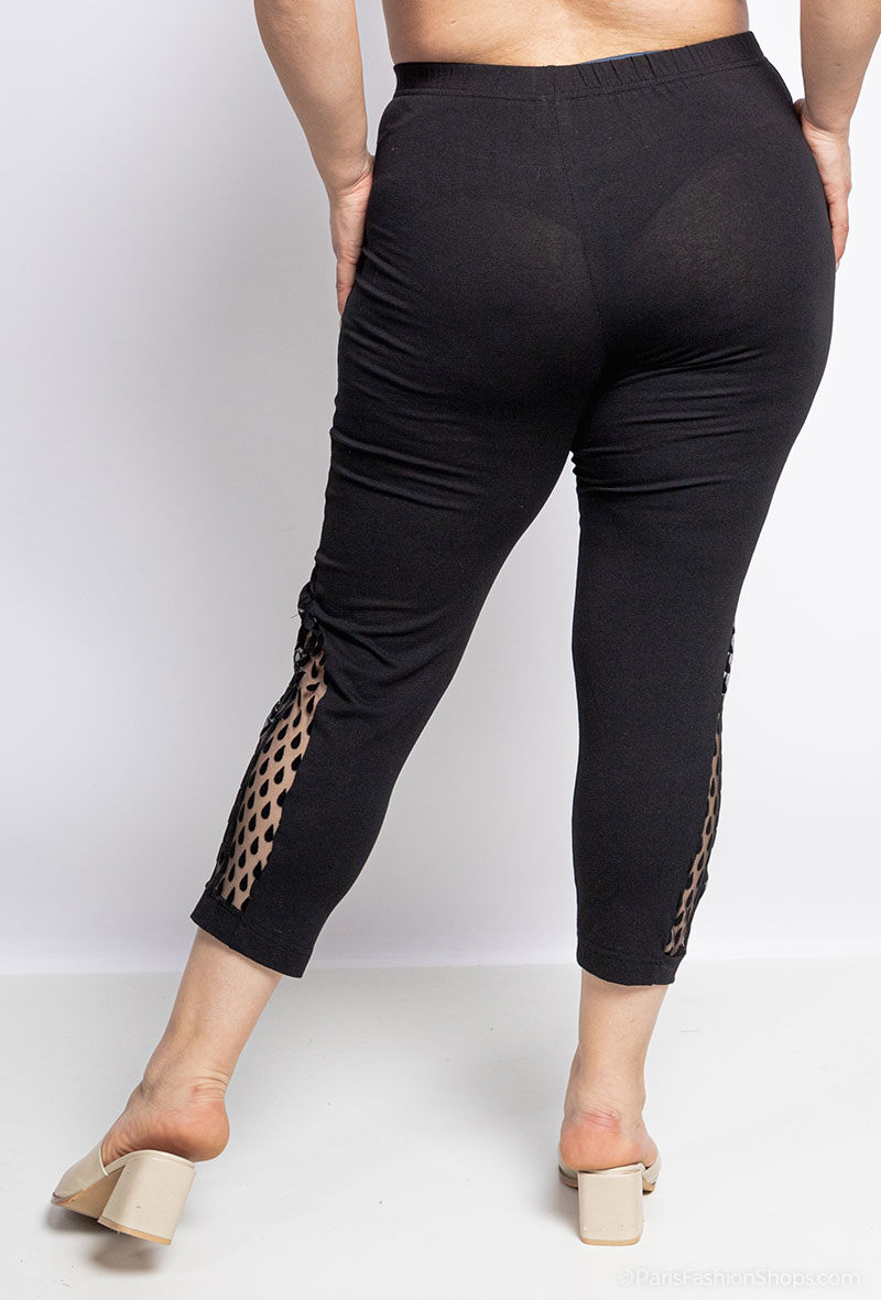Plus Size Leggings med Prickig Tyll