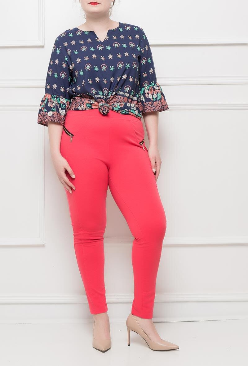Plus Size Basic Leggings med Guld Dragkedjor