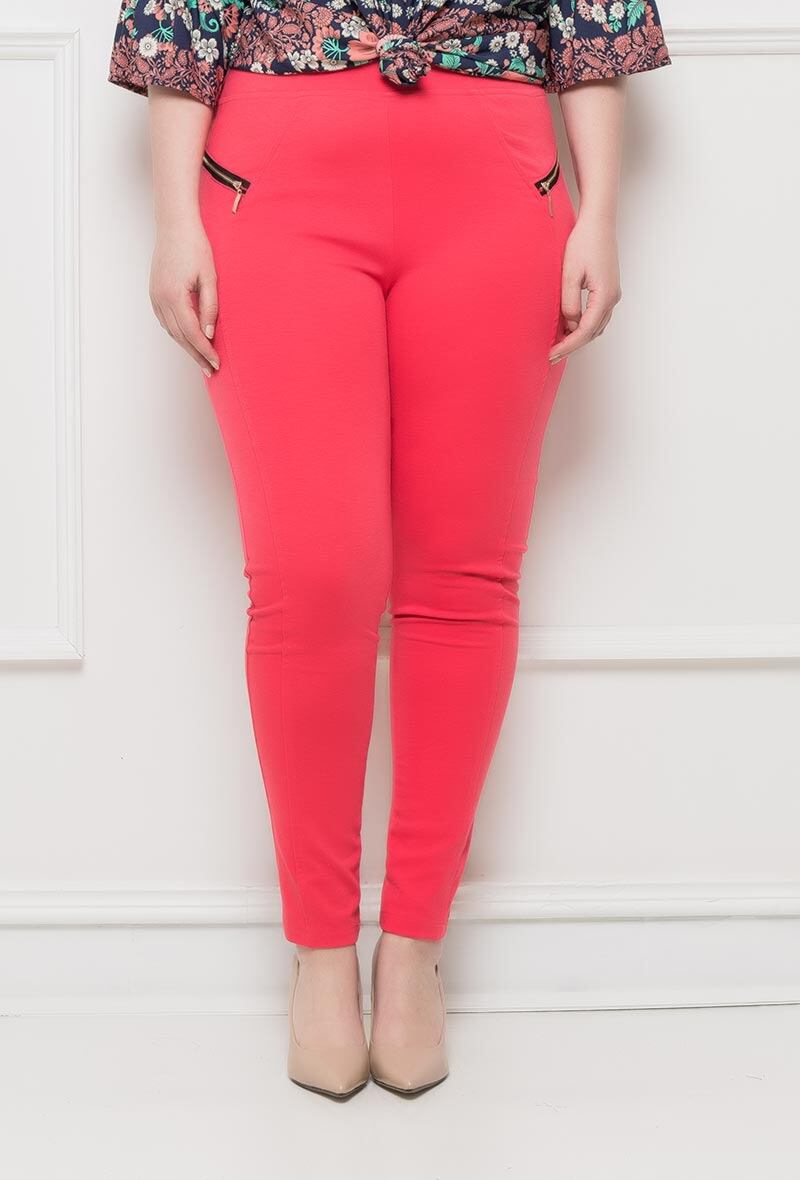 Plus Size Basic Leggings med Guld Dragkedjor
