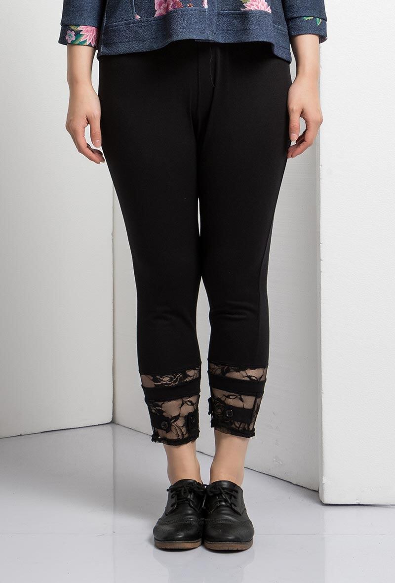 Plus Size Bi-material Leggings med Spetsdetaljer