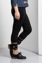 Plus Size Bi-material Leggings med Spetsdetaljer