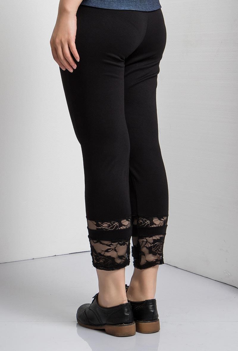 Plus Size Bi-material Leggings med Spetsdetaljer