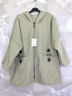 Plus Size Hooded coat with zipper with pockets