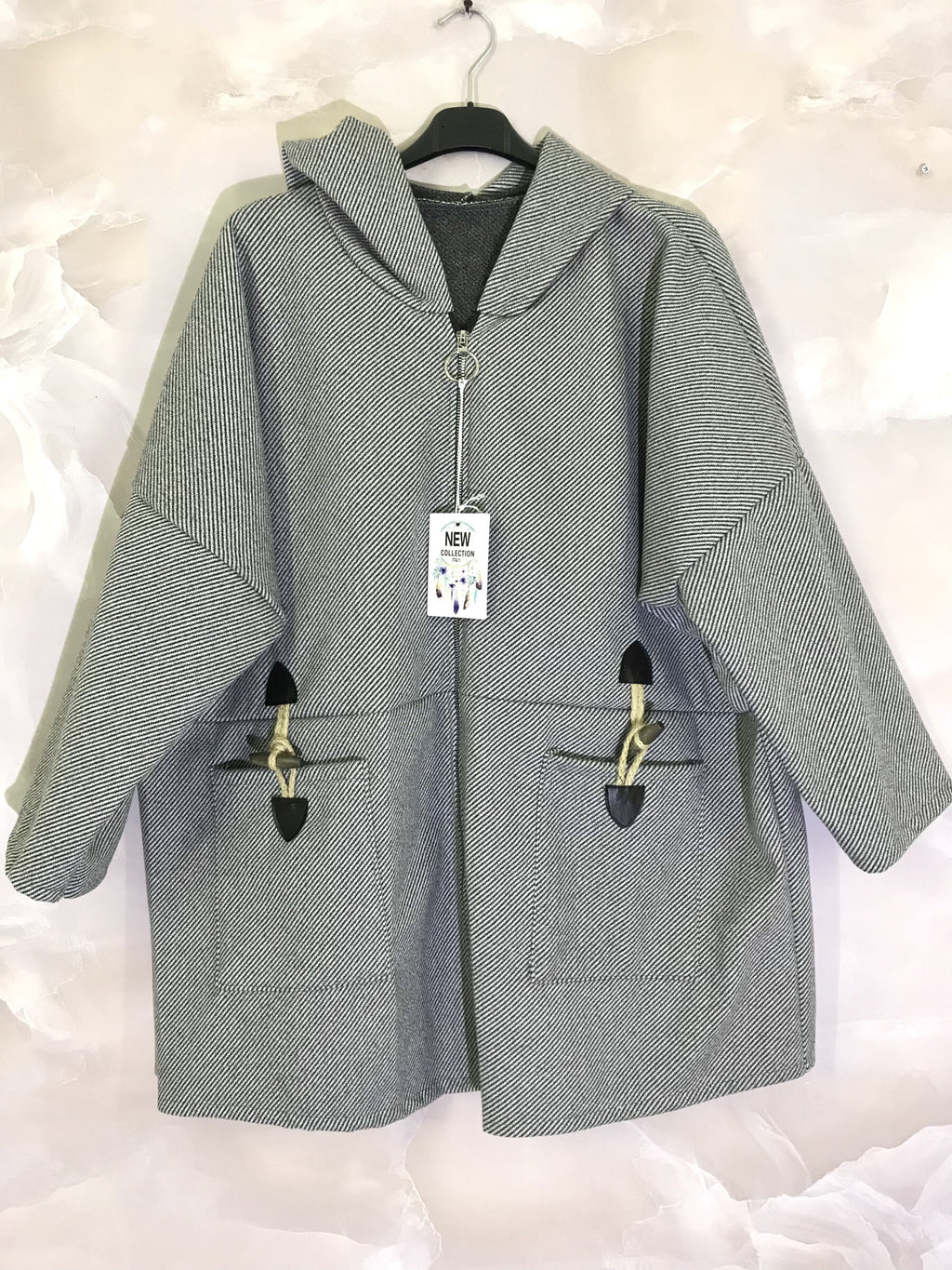 Plus Size Hooded coat with zipper with pockets