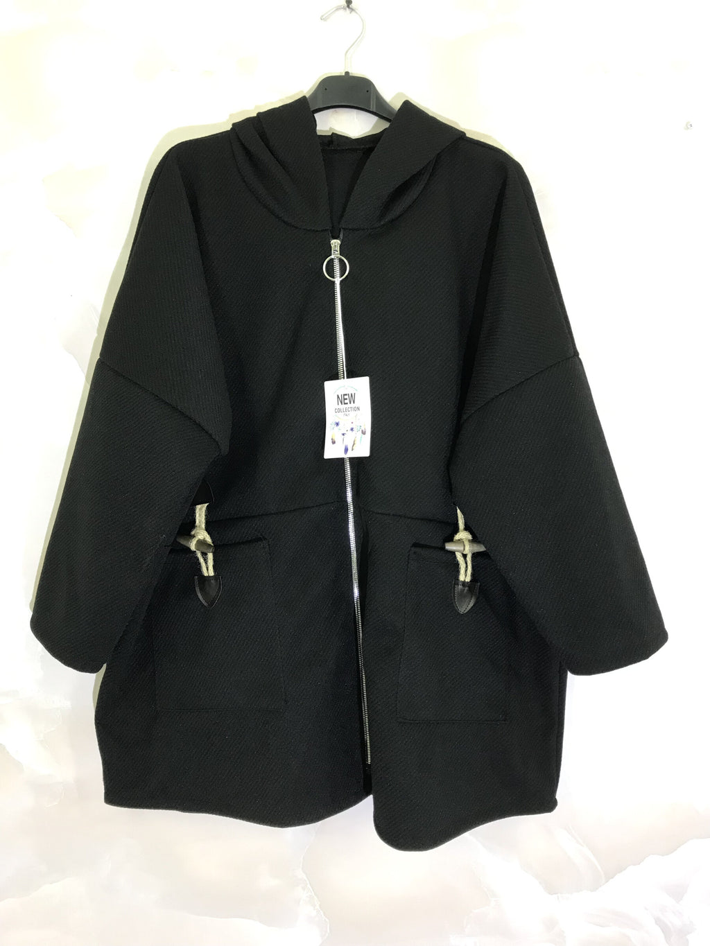 Plus Size Hooded coat with zipper with pockets