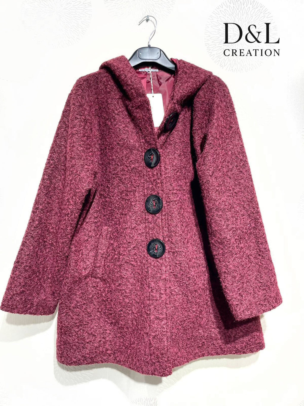 Kappa i Kokt Ull med Huva och Foder, Stl T38 till T48