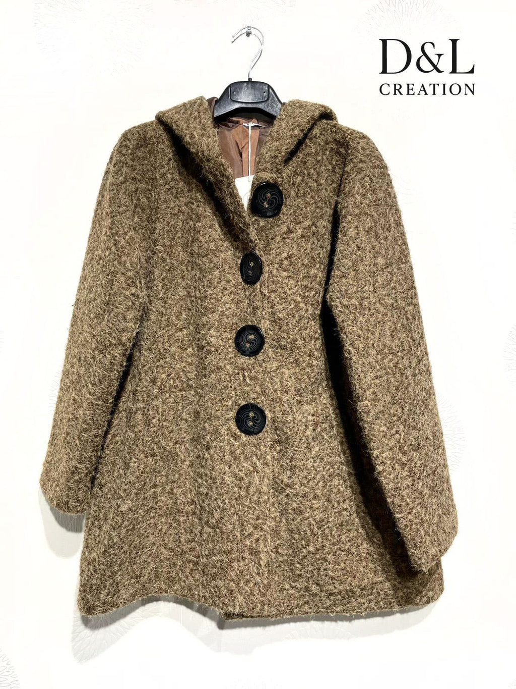 Boiled wool hooded coat with lining