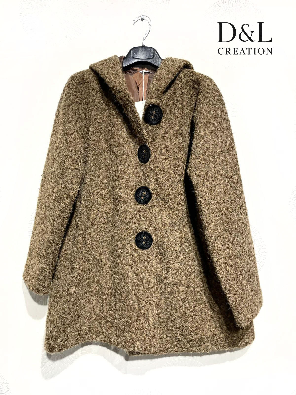 Boiled wool hooded coat with lining