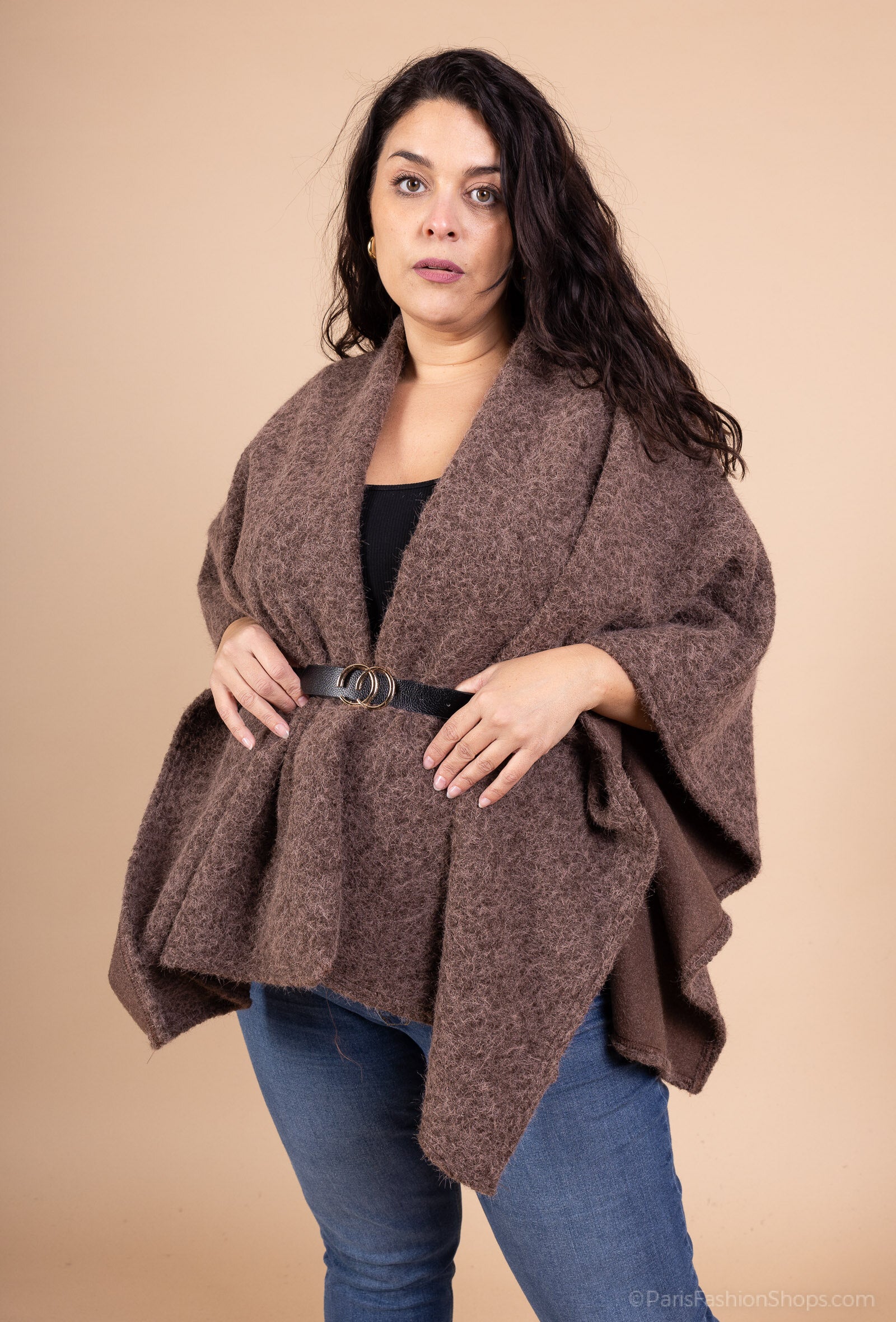 Boiled wool cape coat with belt OS i Stor Storlek