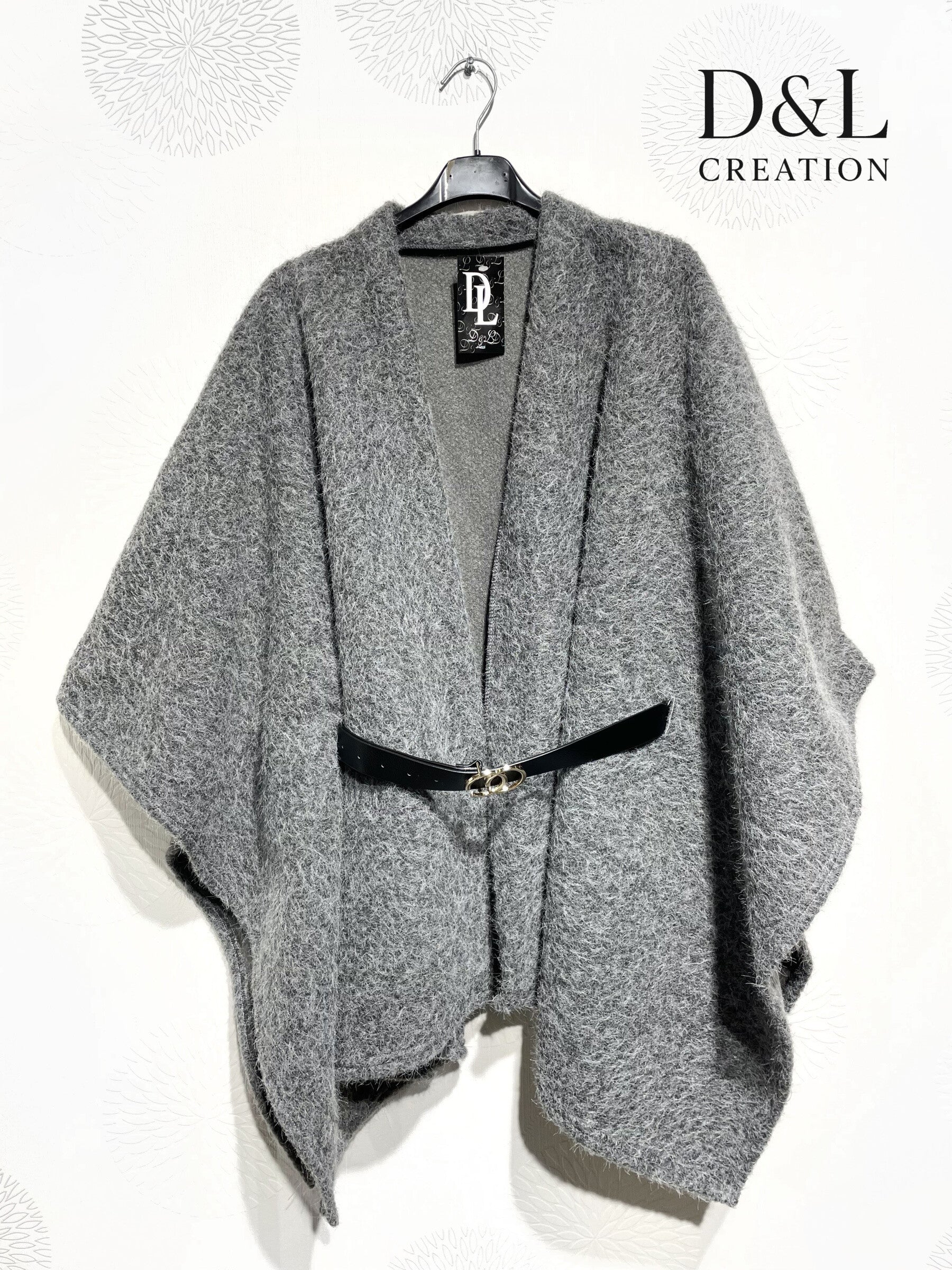 Boiled Wool Cape Coat with Belt OS i Stor Storlek