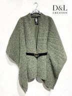 Boiled Wool Cape Coat with Belt OS i Stor Storlek