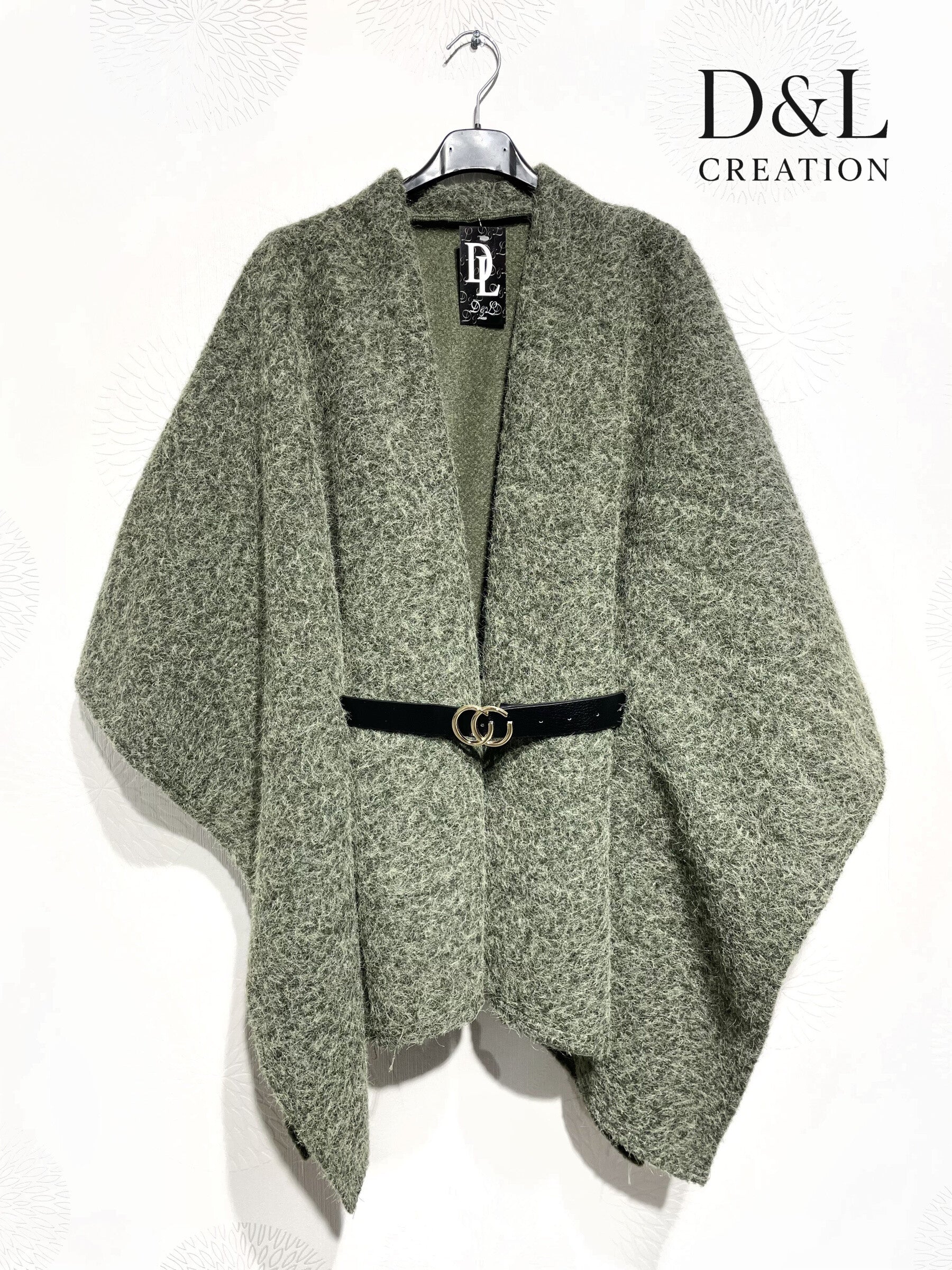 Boiled Wool Cape Coat with Belt OS i Stor Storlek