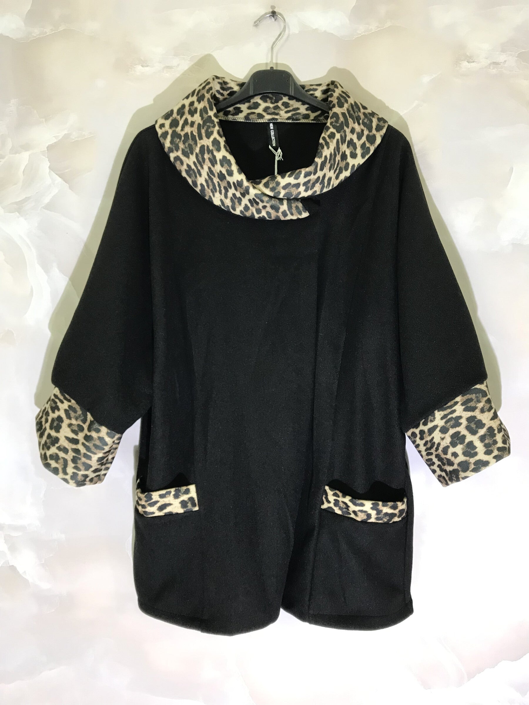Plus Size Chic plus size coat with leopard print trims